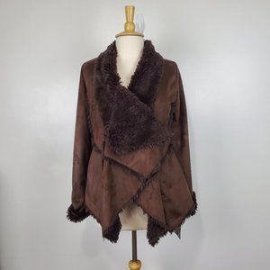 fever Faux Suede Faux Fur Brown Soft Single Snap Front Jacket NWT Size M